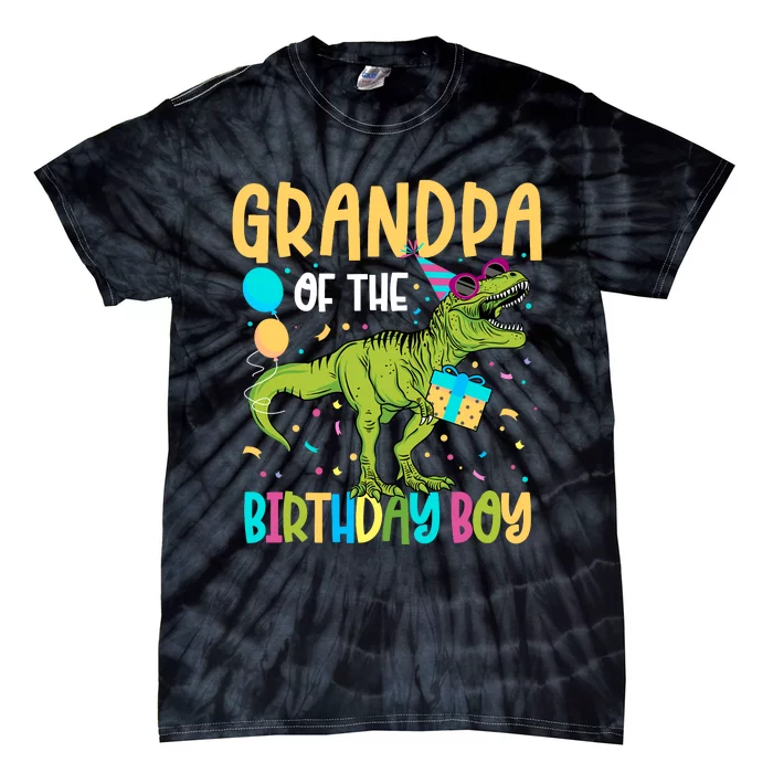 Grandpa Of The Birthday Boy Family Matching Dinosaur Squad Tie-Dye T-Shirt