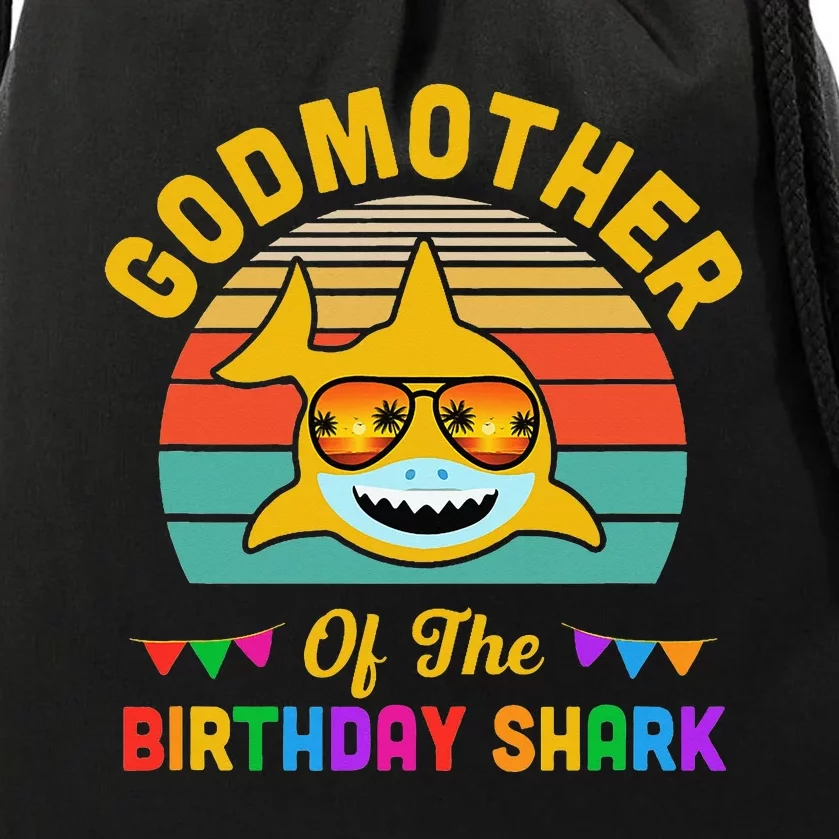 Godmother Of The Shark Birthday Mom Matching Family Drawstring Bag