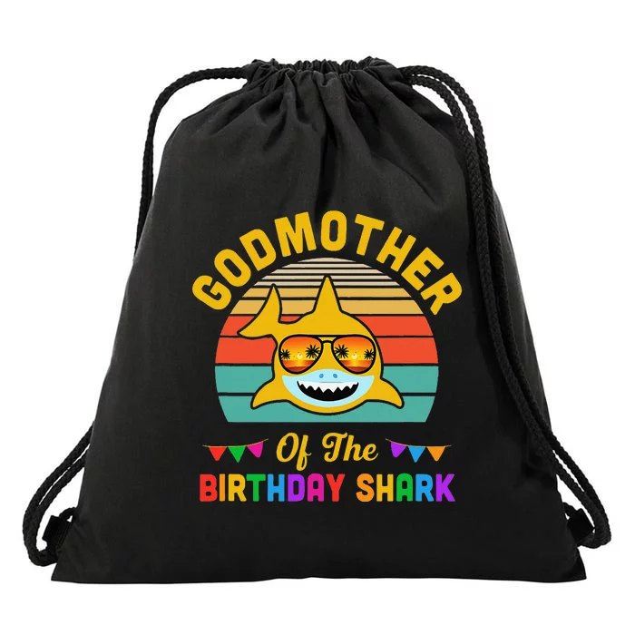 Godmother Of The Shark Birthday Mom Matching Family Drawstring Bag