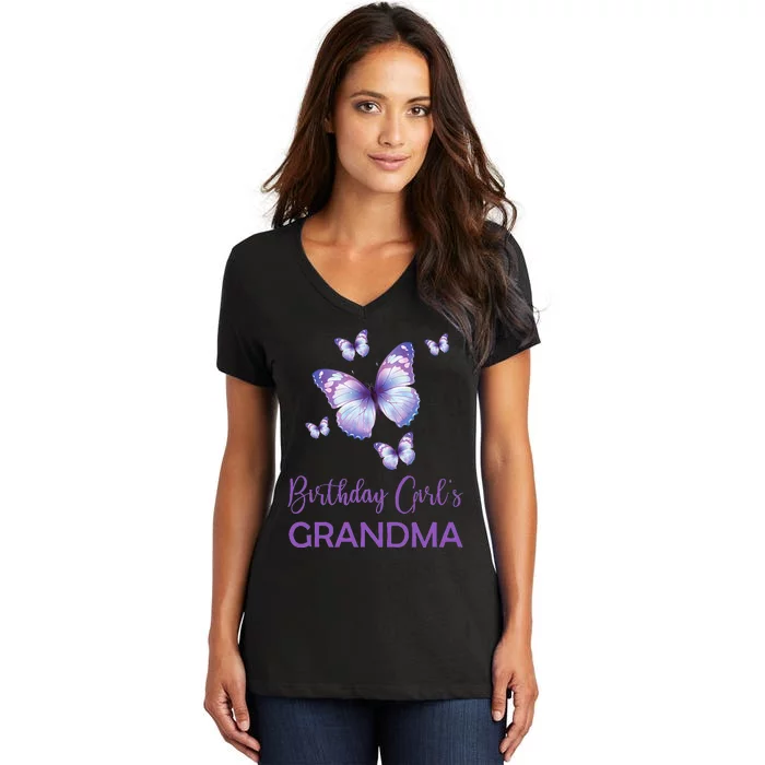 Grandma of The Birthday Butterfly Family 1st Birthday Women's V-Neck T-Shirt