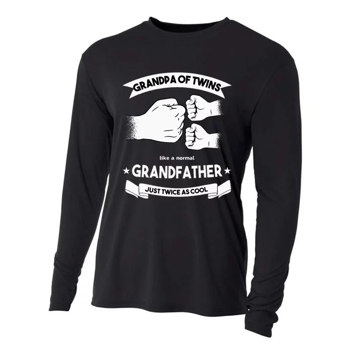 Grandpa Of Twins Baby Announcement Party Twin Grandfather Cooling Performance Long Sleeve Crew