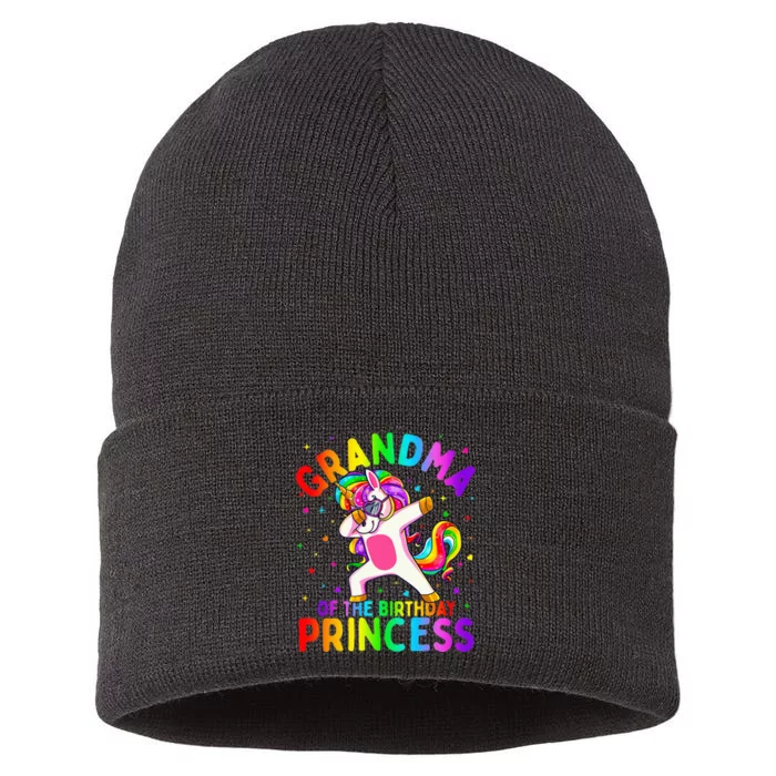 Grandma of the Birthday Princess Dabbing Unicorn Sustainable Knit Beanie