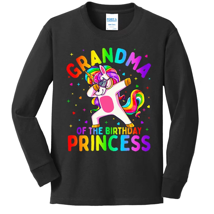 Grandma of the Birthday Princess Dabbing Unicorn Kids Long Sleeve Shirt