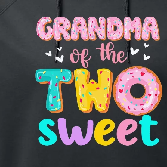 Grandma Of The Two Sweet Donut Birthday Family Theme Performance Fleece Hoodie