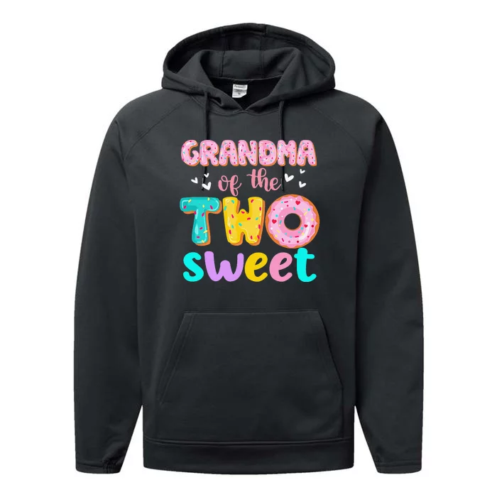 Grandma Of The Two Sweet Donut Birthday Family Theme Performance Fleece Hoodie