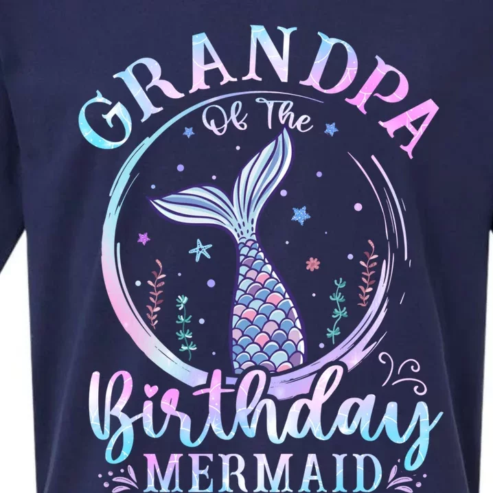 Grandpa Of The Birthday Mermaid Family Matching Party Squad Gift Sueded Cloud Jersey T-Shirt