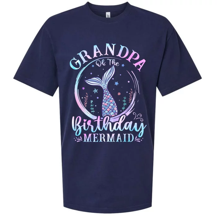 Grandpa Of The Birthday Mermaid Family Matching Party Squad Gift Sueded Cloud Jersey T-Shirt