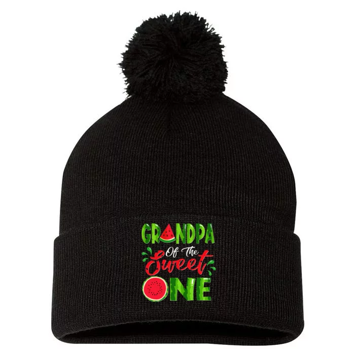 Grandpa Of The Sweet One Birthday Watermelon Matching Family Pom Pom 12in Knit Beanie