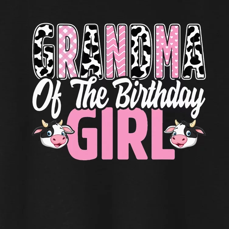 Grandma Of The Birthday Cow Family gift for Farmer Women's Crop Top Tee