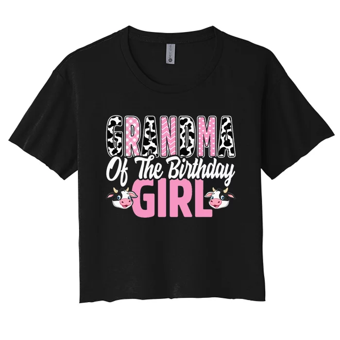 Grandma Of The Birthday Cow Family gift for Farmer Women's Crop Top Tee