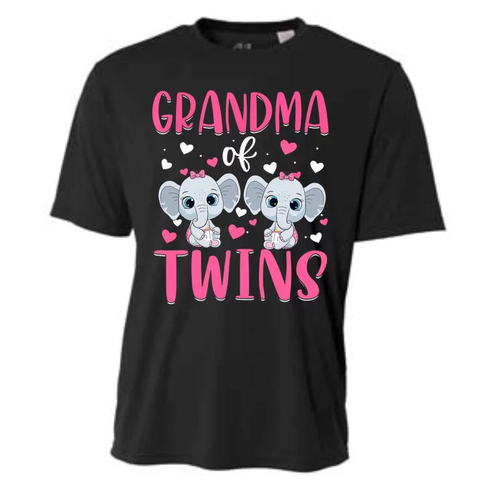 Grandma Of Twins Gender Reveal Elephant Baby Girls Shower Cooling Performance Crew T-Shirt