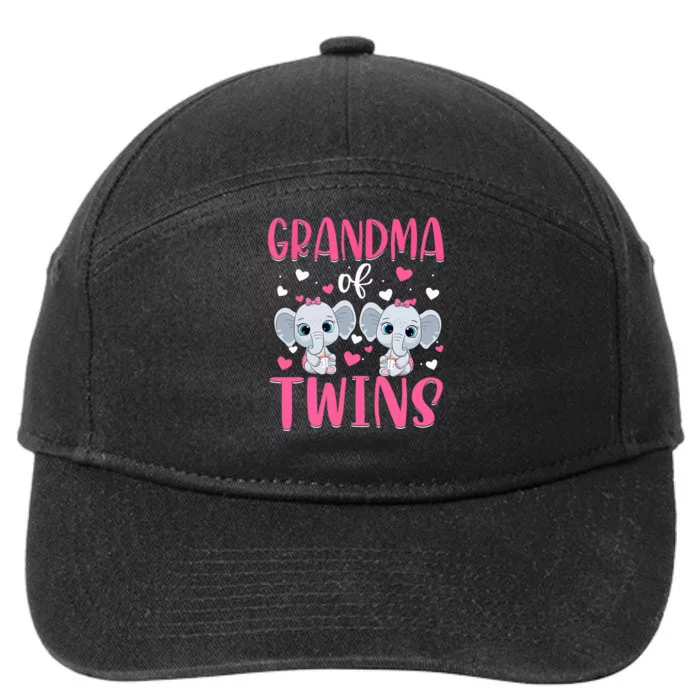 Grandma Of Twins Gender Reveal Elephant Baby Girls Shower 7-Panel Snapback Hat