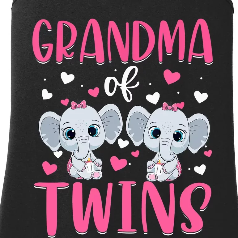 Grandma Of Twins Gender Reveal Elephant Baby Girls Shower Ladies Essential Tank