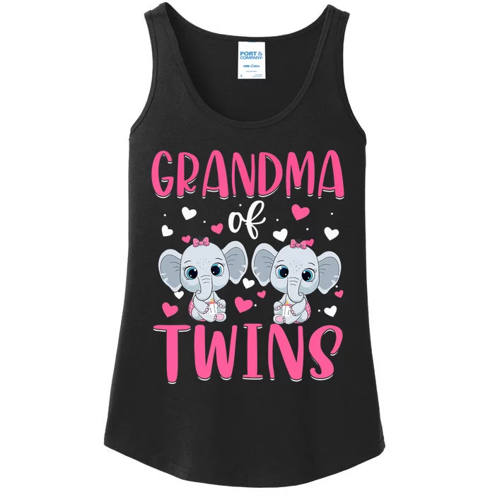 Grandma Of Twins Gender Reveal Elephant Baby Girls Shower Ladies Essential Tank