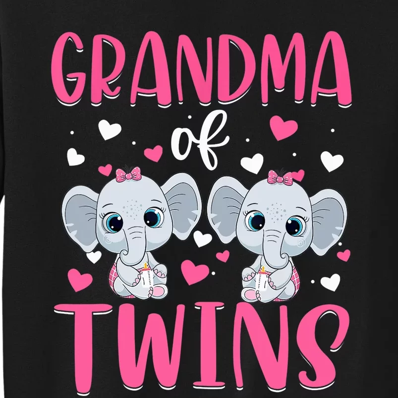 Grandma Of Twins Gender Reveal Elephant Baby Girls Shower Tall Sweatshirt