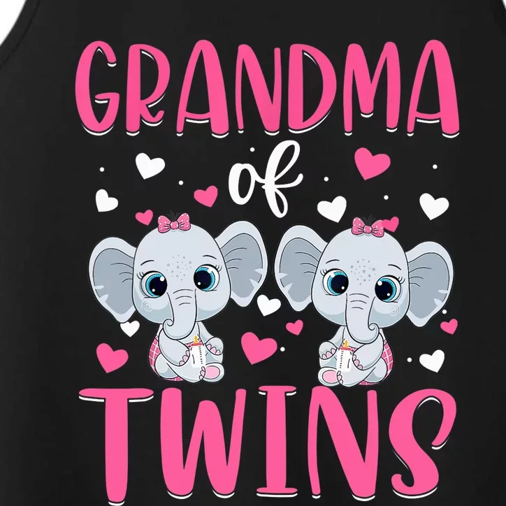 Grandma Of Twins Gender Reveal Elephant Baby Girls Shower Performance Tank