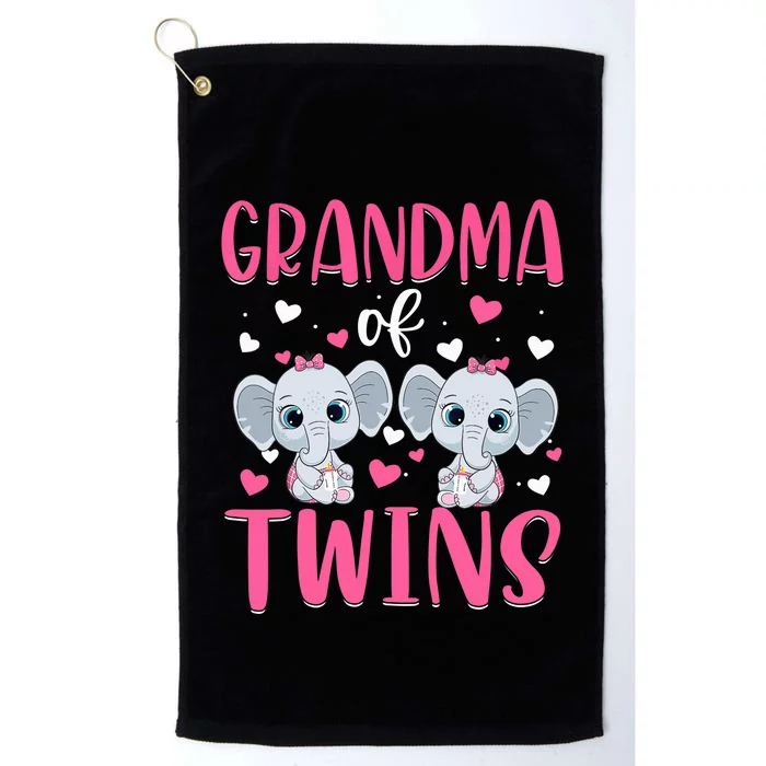 Grandma Of Twins Gender Reveal Elephant Baby Girls Shower Platinum Collection Golf Towel