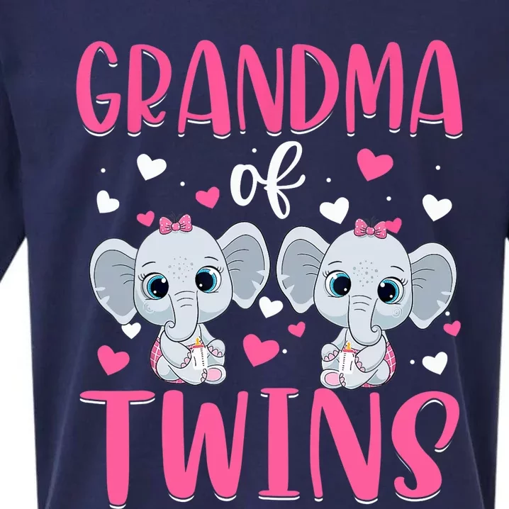 Grandma Of Twins Gender Reveal Elephant Baby Girls Shower Sueded Cloud Jersey T-Shirt