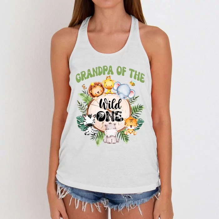 Grandpa Of The Wild One 1st Birthday Safari Family Matching Women's Knotted Racerback Tank