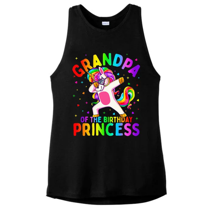 Grandpa of the Birthday Princess Dabbing Unicorn Ladies Tri-Blend Wicking Tank