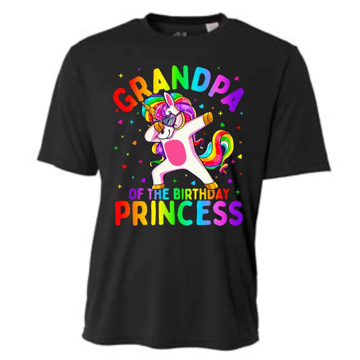 Grandpa of the Birthday Princess Dabbing Unicorn Cooling Performance Crew T-Shirt