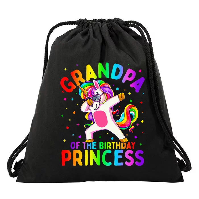 Grandpa of the Birthday Princess Dabbing Unicorn Drawstring Bag