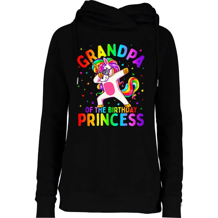 Grandpa of the Birthday Princess Dabbing Unicorn Womens Funnel Neck Pullover Hood