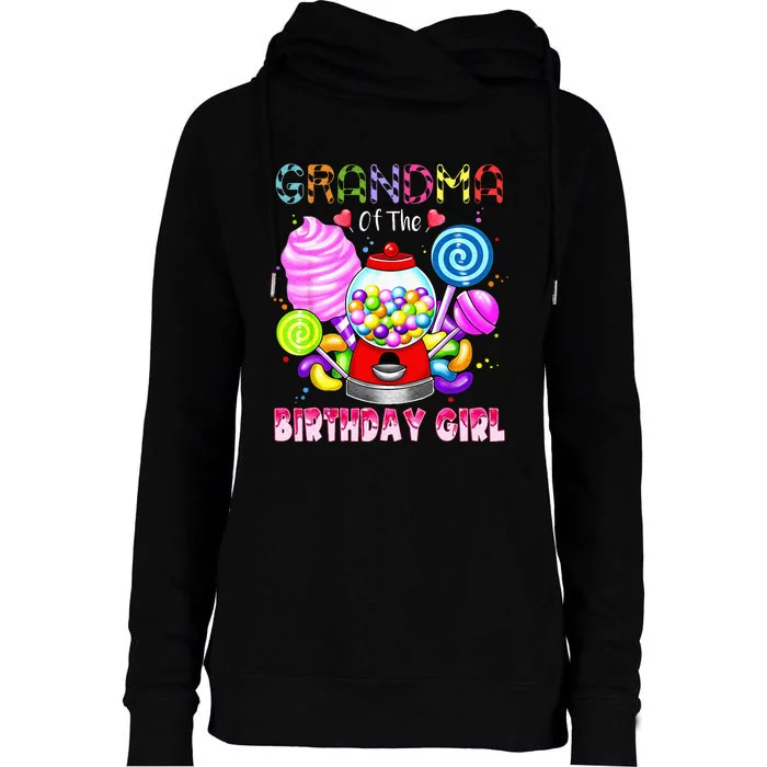 Grandma Of The Birthday Girl Candyland Candy Birthday Party Womens Funnel Neck Pullover Hood