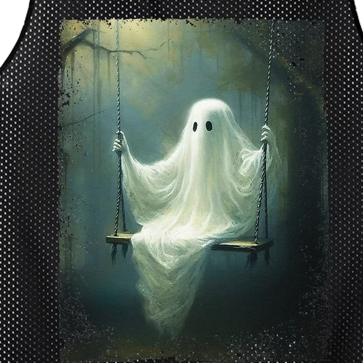 Ghost On The Swing Spooky Gothic Dark Academia Halloween Mesh Reversible Basketball Jersey Tank