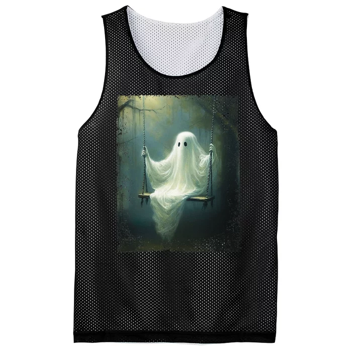 Ghost On The Swing Spooky Gothic Dark Academia Halloween Mesh Reversible Basketball Jersey Tank