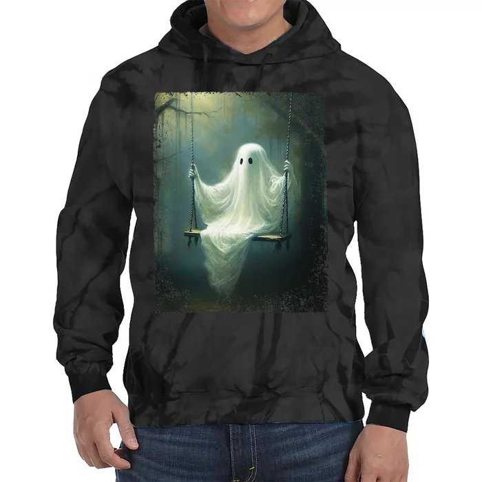 Ghost On The Swing Spooky Gothic Dark Academia Halloween Tie Dye Hoodie