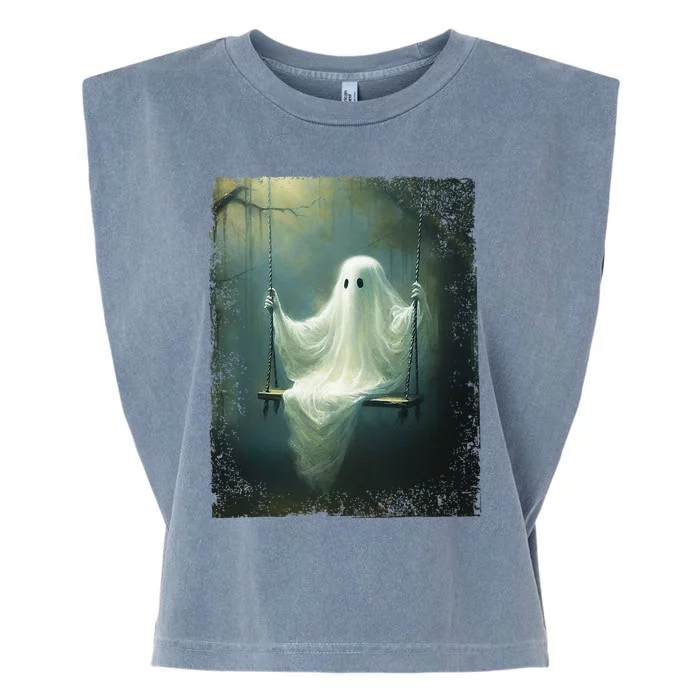 Ghost On The Swing Spooky Gothic Dark Academia Halloween Garment-Dyed Women's Muscle Tee