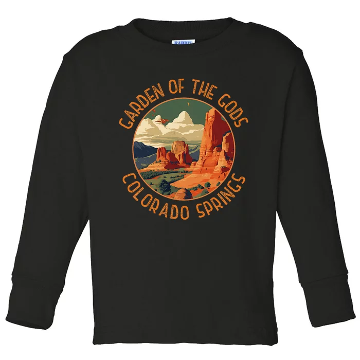 Garden Of The Gods Colorado Springs Distressed Circle Toddler Long Sleeve Shirt