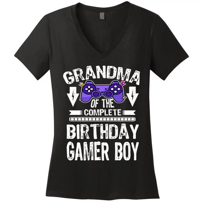 Grandma Of The Birthday Gamer Women's V-Neck T-Shirt