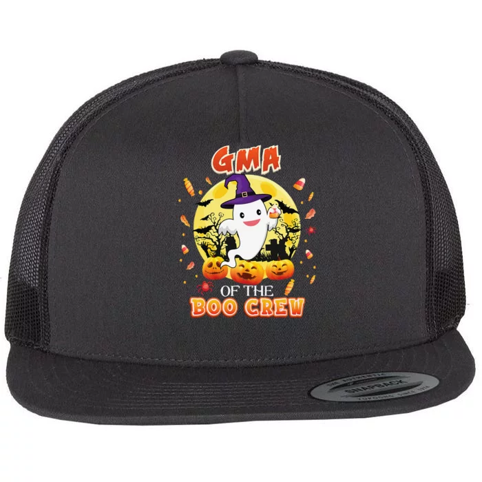 Gma Of The Boo Crew Halloween Cute Ghost Pumpkin Scary Flat Bill Trucker Hat