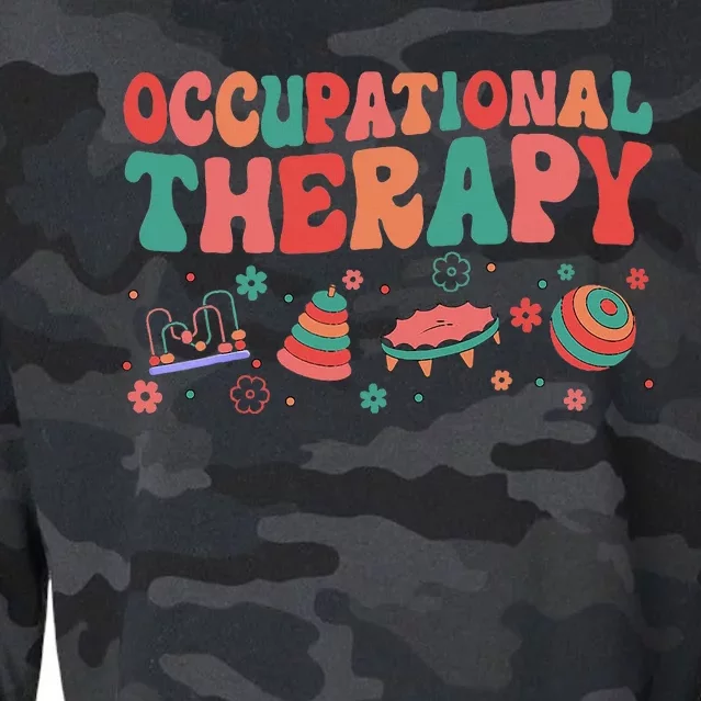 Groovy Occupational Therapy Month OT Therapist Cute Cropped Pullover Crew