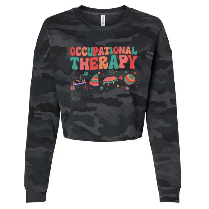 Groovy Occupational Therapy Month OT Therapist Cute Cropped Pullover Crew