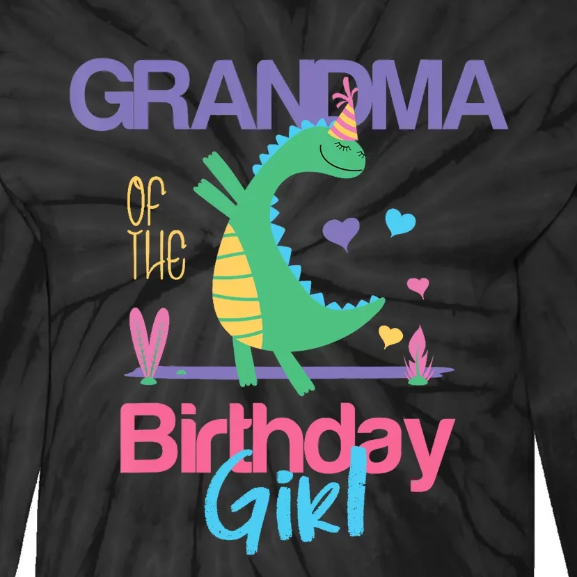 Grandma Of The Birthday Girl Dinosaur Theme Matching Family Tie-Dye Long Sleeve Shirt