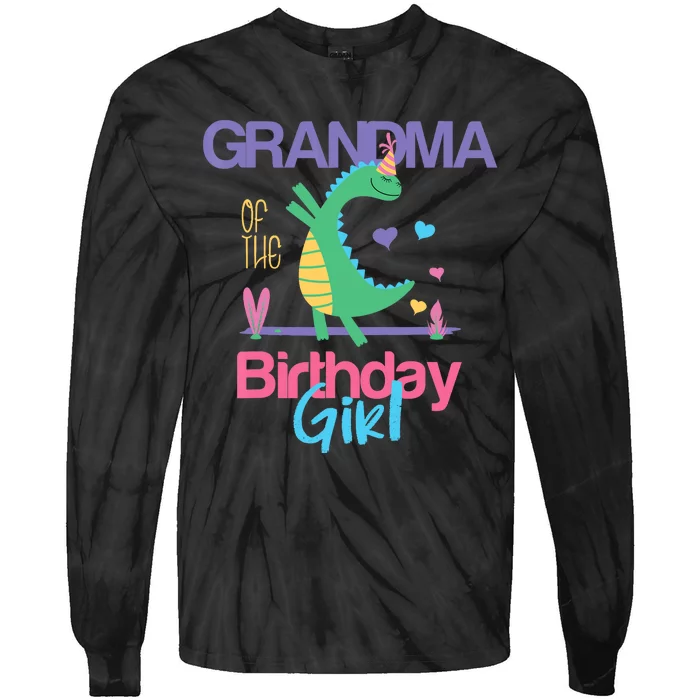 Grandma Of The Birthday Girl Dinosaur Theme Matching Family Tie-Dye Long Sleeve Shirt