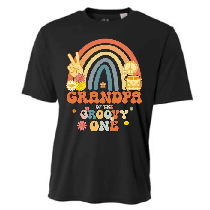 Grandpa of the Groovy One Rainbow Boho Birthday Party Cooling Performance Crew T-Shirt