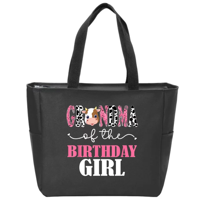 Grandma Of The Birthday For Girl Cow Farm 1st Birthday Cow Zip Tote Bag