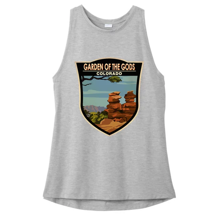 Garden Of The Gods Colorado Landmark Badge Ladies Tri-Blend Wicking Tank