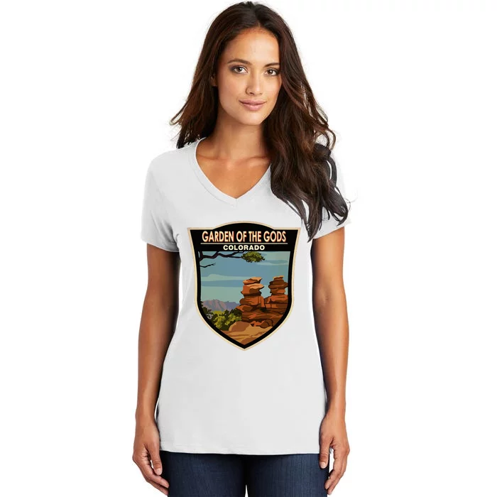 Garden Of The Gods Colorado Landmark Badge Women's V-Neck T-Shirt