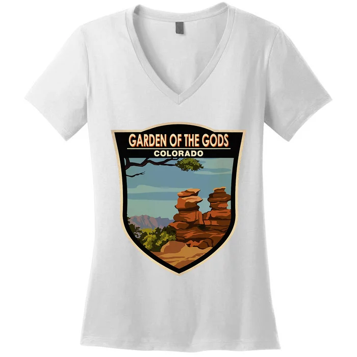 Garden Of The Gods Colorado Landmark Badge Women's V-Neck T-Shirt