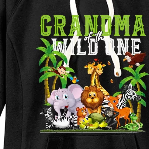 Grandma Of The Wild One Zoo Birthday Safari Jungle Animal Women's Fleece Hoodie