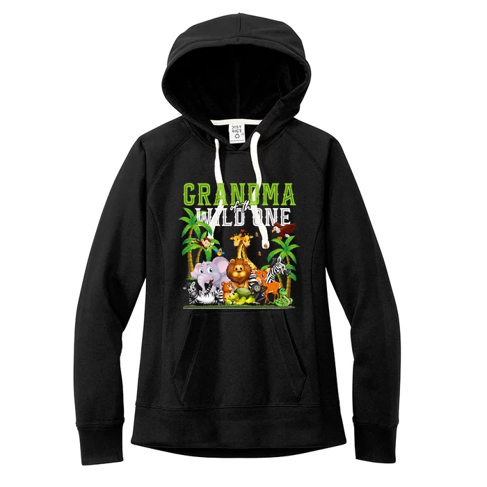 Grandma Of The Wild One Zoo Birthday Safari Jungle Animal Women's Fleece Hoodie