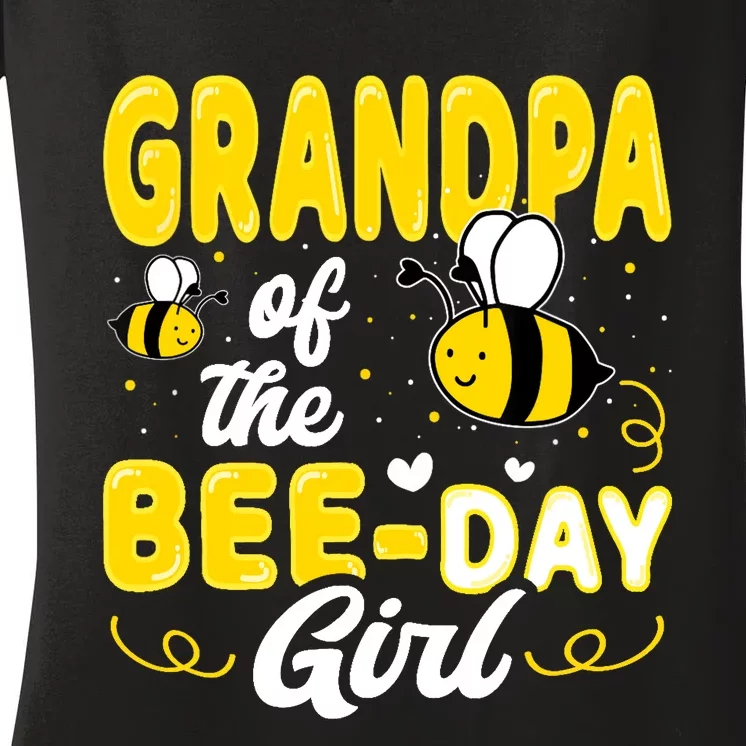 Grandpa Of The Bee Day Girl Hive Party Matching Birthday Women's V-Neck T-Shirt