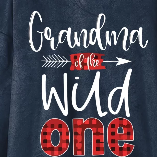 Grandma Of The Wild One Buffalo Plaid Lumberjack 1 Birthday Premium Hooded Wearable Blanket