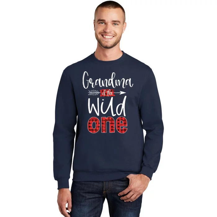 Grandma Of The Wild One Buffalo Plaid Lumberjack 1 Birthday Premium Tall Sweatshirt