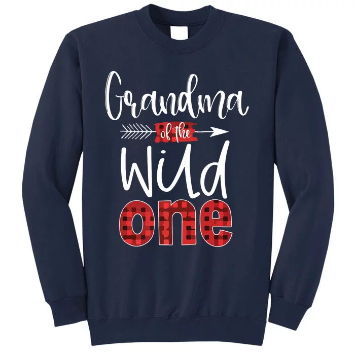 Grandma Of The Wild One Buffalo Plaid Lumberjack 1 Birthday Premium Tall Sweatshirt